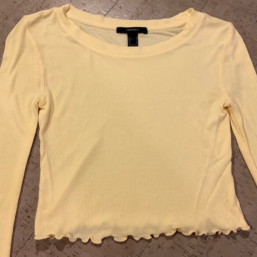 Yellow Long Sleeve Cropped Shirt from Forever 21 Size S
